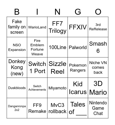 NINTENDO DIRECT BINGO Card