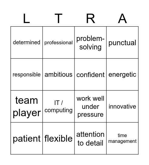 Workplace Skills Bingo Card