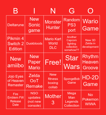 Nintendo Direct BABIEEE Bingo Card