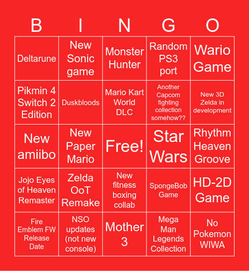 Nintendo Direct BABIEEE Bingo Card