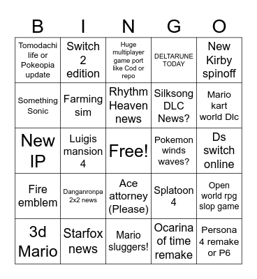 June 9th Nintendo Direct Bingo Card