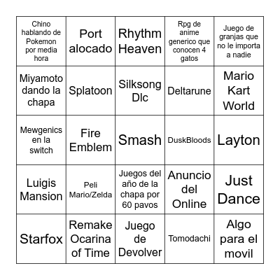Nintendo Direct Bingo Card