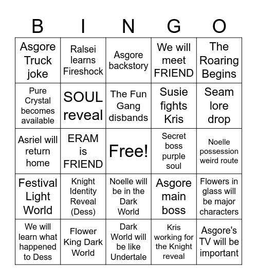 Deltarune Chapter 5 Bingo Card Bingo Card