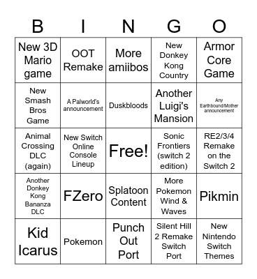 Leake's Nintendo Bingo Card