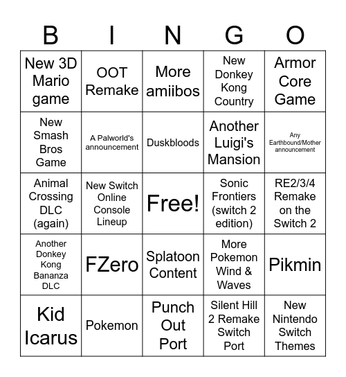 Leake's Nintendo Bingo Card