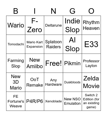 Nintendo Direct 6/9/26 Bingo Card