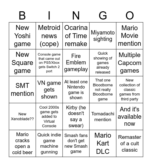 If Mario doesn't drink beer I crash out (threat) Bingo Card