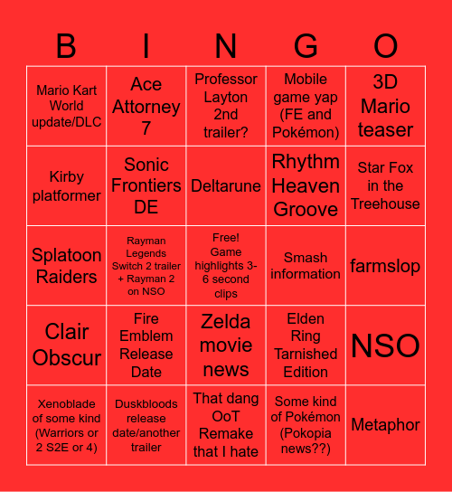 Nintendo Direct June 9 2026 + Treehouse Bingo Card