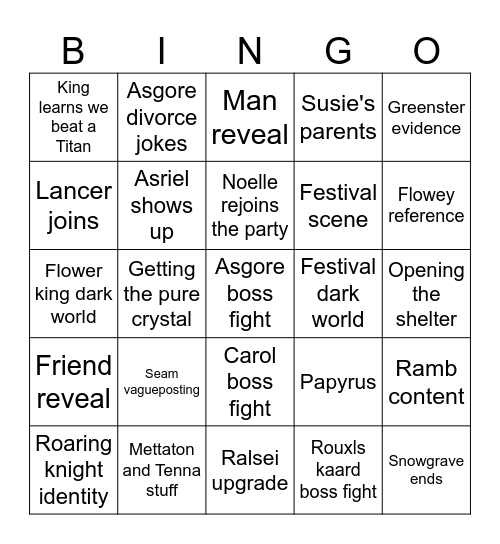 Deltarune chapter 5 bingo Card