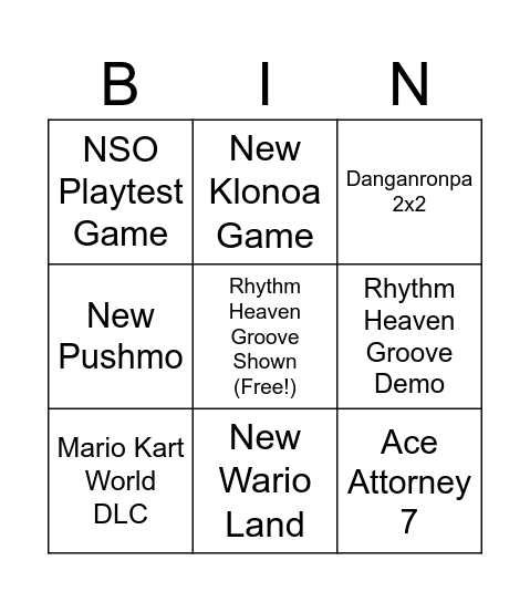 Untitled Bingo Card
