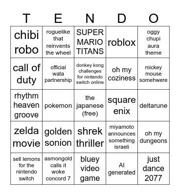 nintendo direct bingo Card