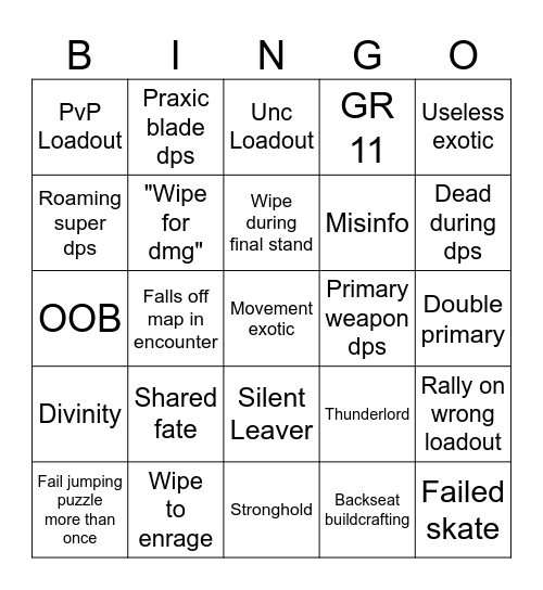 Dungeon Bingo Card