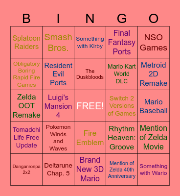 Nintendo Direct Bingo 6.9.26 Bingo Card