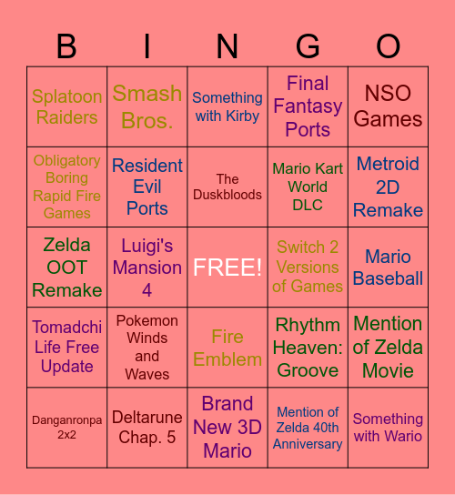 Nintendo Direct Bingo 6.9.26 Bingo Card