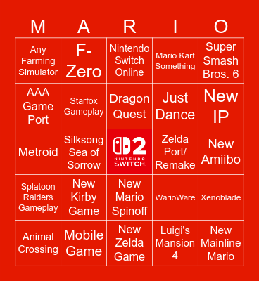 Nintendo Direct 6.9.26 Bingo Card