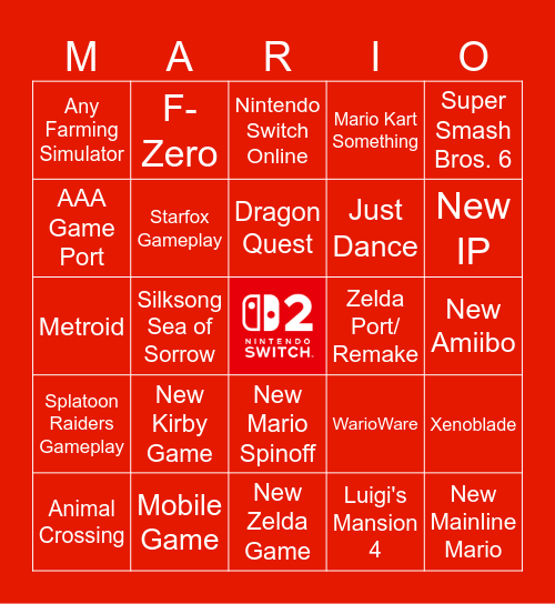 Nintendo Direct 6.9.26 Bingo Card