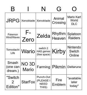 Nintendo 6.9 Direct!!! Bingo Card