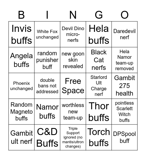 Season 8.5 Bingo Card