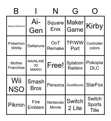 6/9 Nintendo Direct Bingo Card