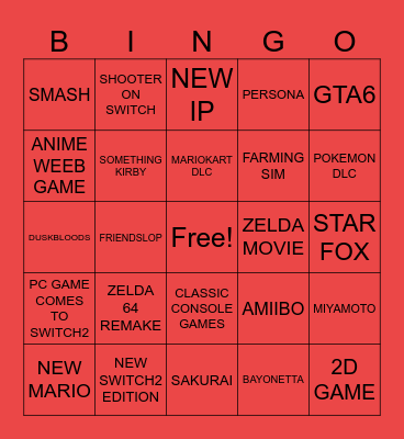 NINTENDO DIRECT 6.9 Bingo Card