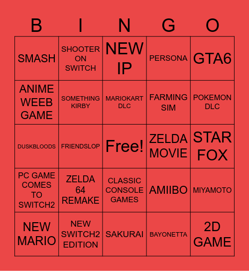 NINTENDO DIRECT 6.9 Bingo Card