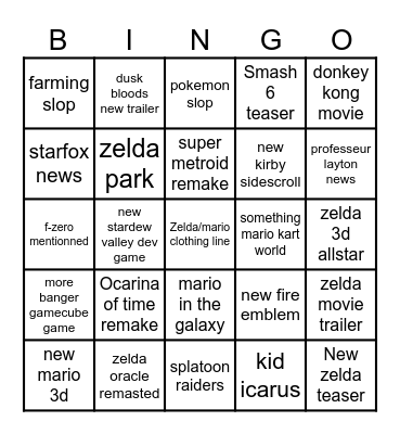 Nintendo's fortune telling Bingo Card