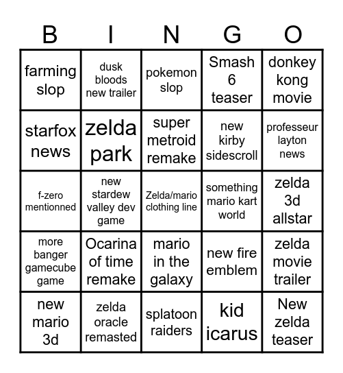 Nintendo's fortune telling Bingo Card