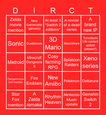 Direct predictions! Bingo Card