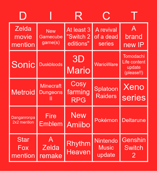 Direct predictions! Bingo Card