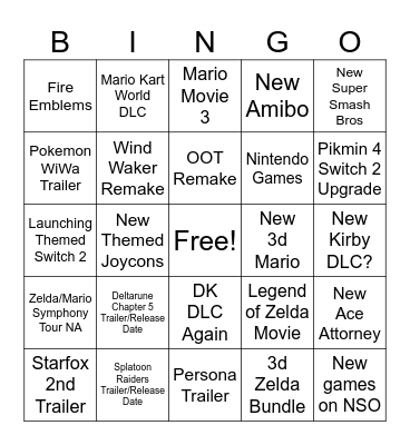 Nintendo Direct Bingo Card