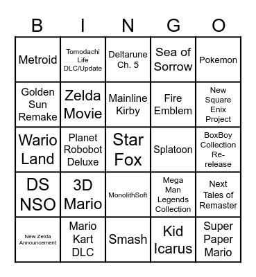 June 2026 Nintendo Direct Bingo Card