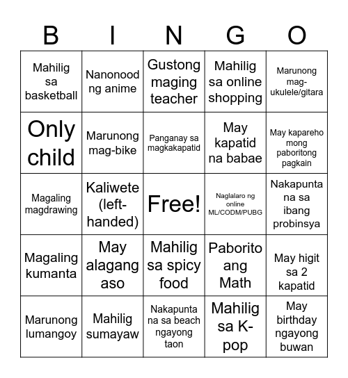 CLASSMATES BINGO Card