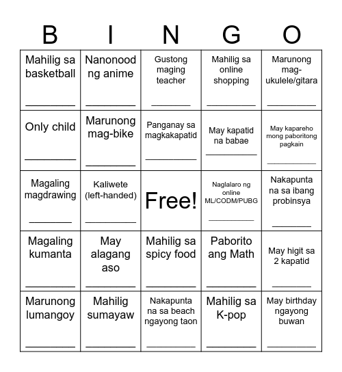 CLASSMATES BINGO Card