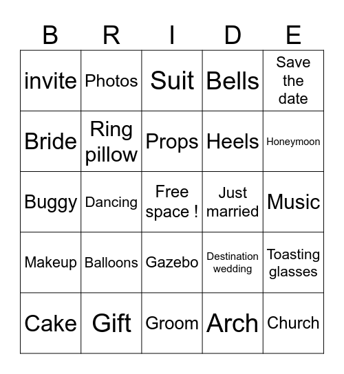 Miranda’s Bridal Shower Bingo Card