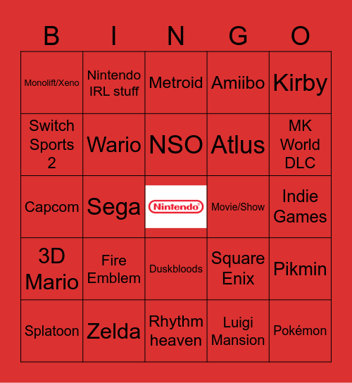 Nintendo Direct Bingo Card