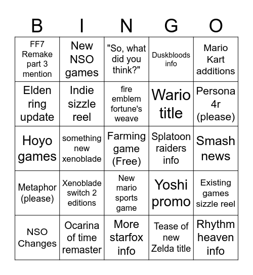 Untitled Bingo Card
