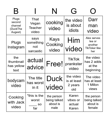 August the duck bingo Card