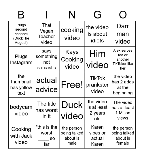 August the duck bingo Card
