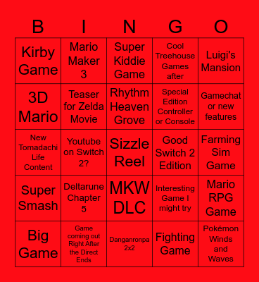 Nintendo Direct 2026 Bingo Card