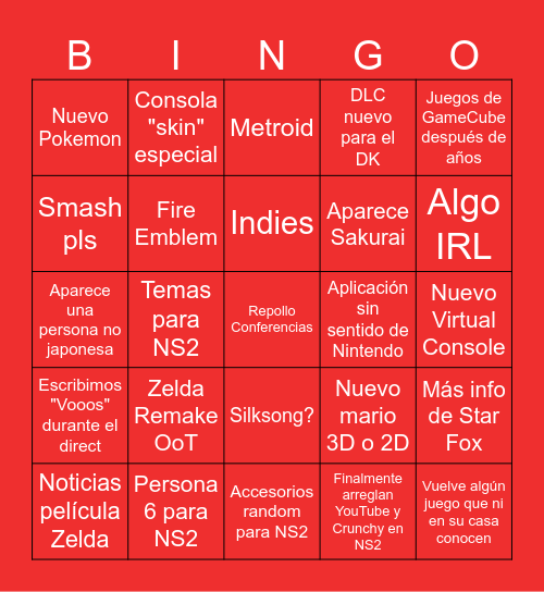 Nintendo DIrect Bingo Card