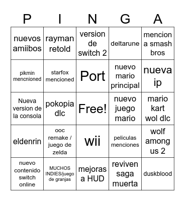 Tomorrow nintendo direct Bingo Card