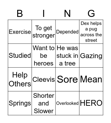 Dex: The Heart of a Hero Bingo Card