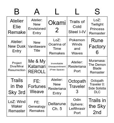 Nintendo Direct June 9th Bingo Card