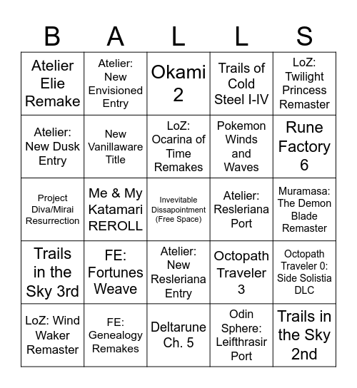 Nintendo Direct June 9th Bingo Card