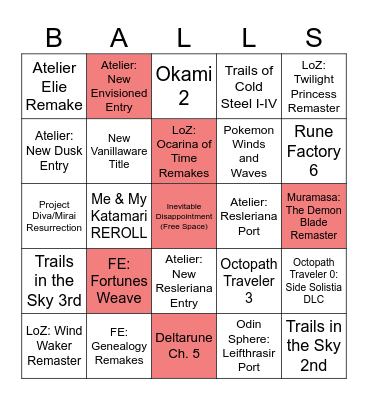 Nintendo Direct June 9th Bingo Card