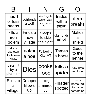 Minecraft Bingo Card