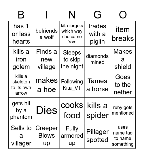 Minecraft Bingo Card