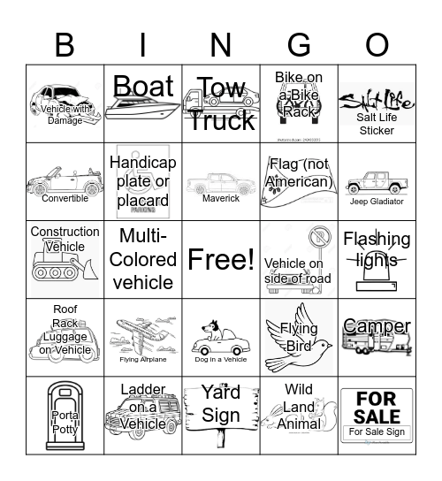 Car Bingo Card