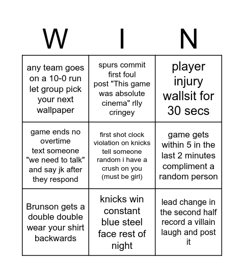 knicks v spurs game 3 (2) Bingo Card