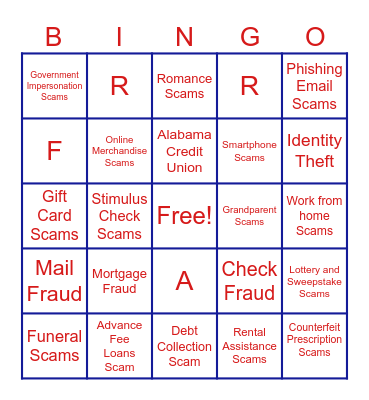 Scam/Fraud Awareness Bingo Card